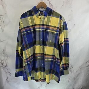 Wrangler Shirt Mens 2XL Blue Yellow 20X Button Down Western Cowboy Heavyweight